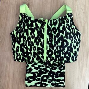 Savage X Fenty Sport Neon Leopard Zip Front Sports Bra XL & Leggings Set M